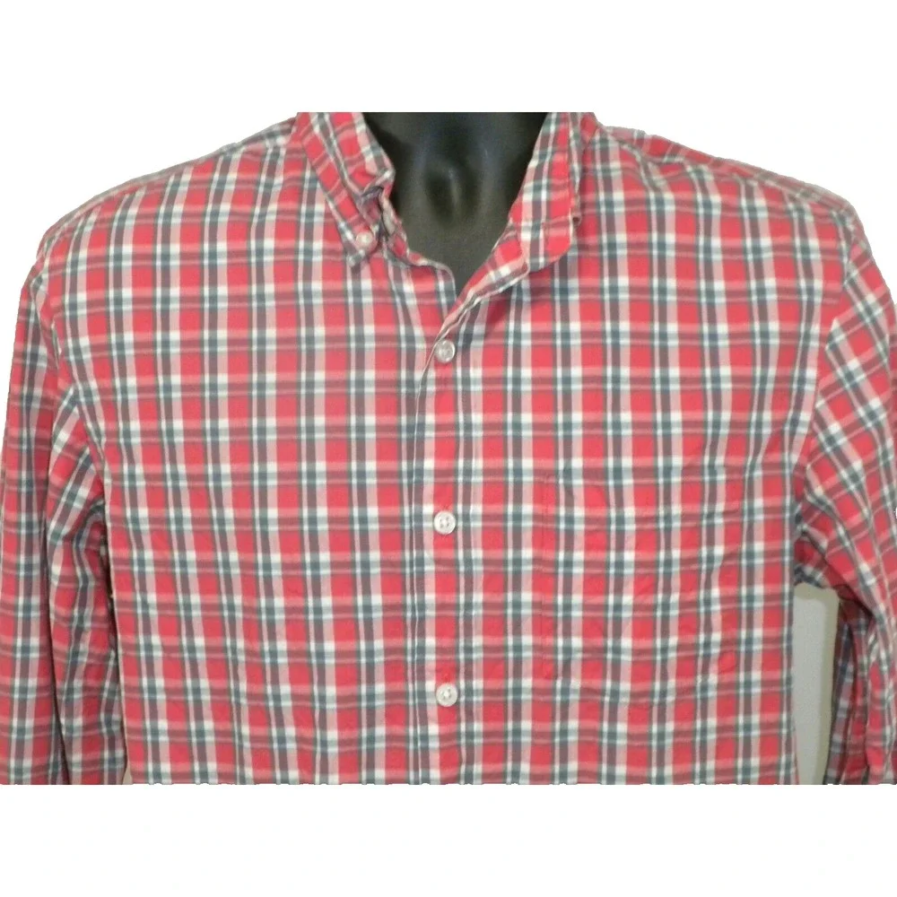 J‎ Crew Flex Washed Shirt Mens M Red Blue Plaid Slim Fit Button Down Ivy Preppy